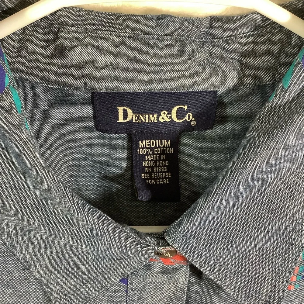 Denim & Co Button Down Chambray Shirts Western 100% Cotton - Picture 7 of 11